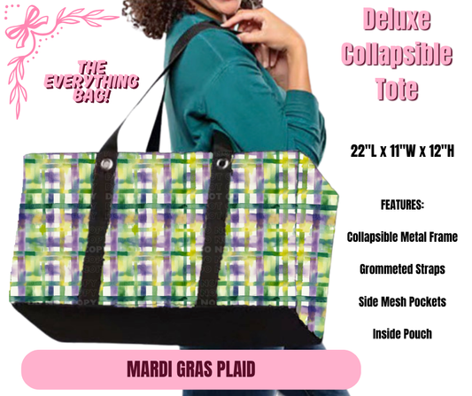 Preorder! Closes 11/27. ETA Feb. Mardi Gras Plaid Collapsible Tote