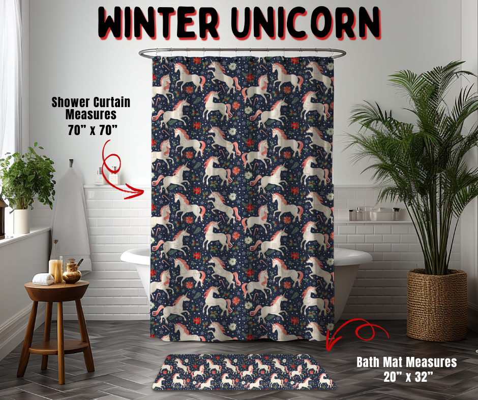 Preorder! Closes 9/2. ETA Dec. Winter Unicorn Custom Shower Curtain and/or Bath Mat