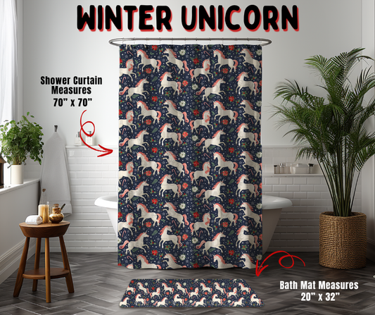 Preorder! Closes 9/2. ETA Dec. Winter Unicorn Custom Shower Curtain and/or Bath Mat