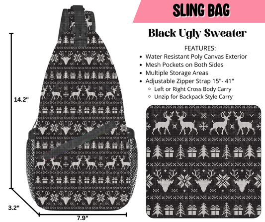 Preorder! Closes 9/17. ETA Dec. Black Ugly Sweater Sling Bag