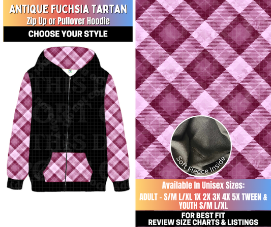 Preorder! Closes 10/15. ETA Jan. Antique Fuchsia Tartan Zip-Up or Pullover Hoodie