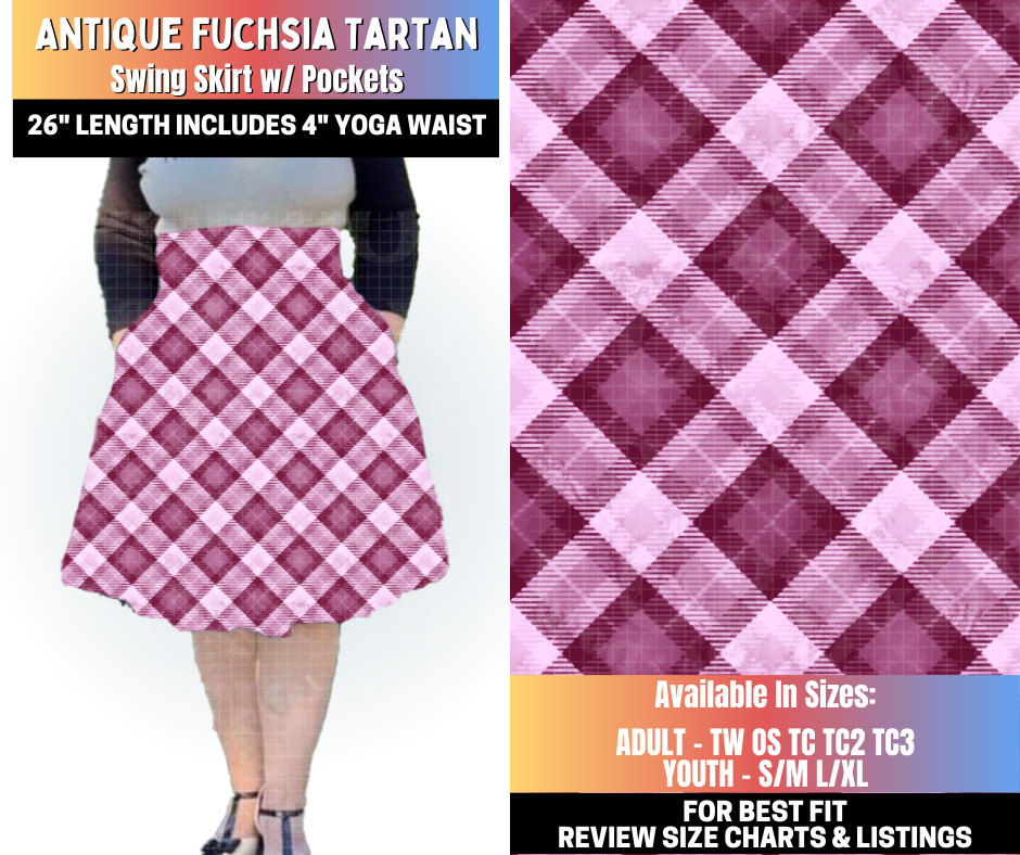 Preorder! Closes 10/15. ETA Jan. Antique Fuchsia Tartan Swing Skirt