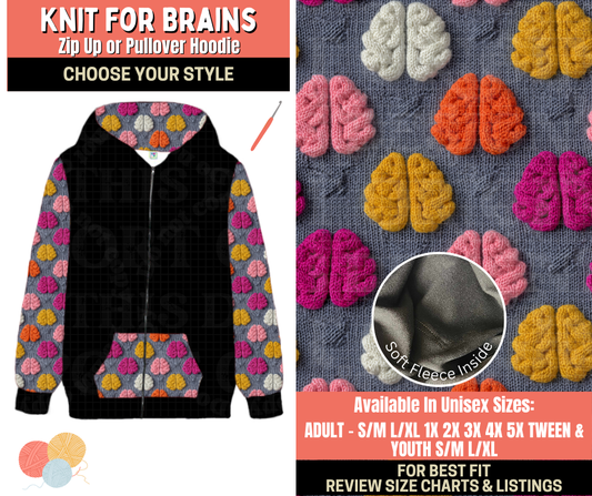 Preorder! Closes 10/1. ETA Dec. Knit For Brains Zip-Up or Pullover Hoodie