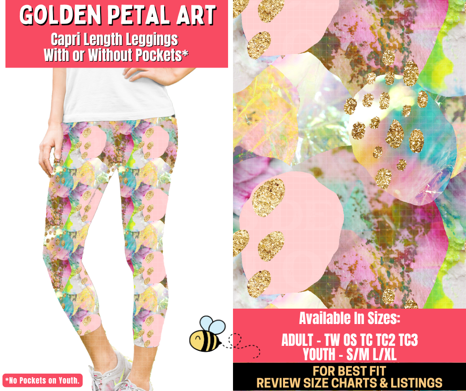 Preorder! Closes 1/28. ETA April. Golden Petal Art Capri Length Leggings w/wo Pockets
