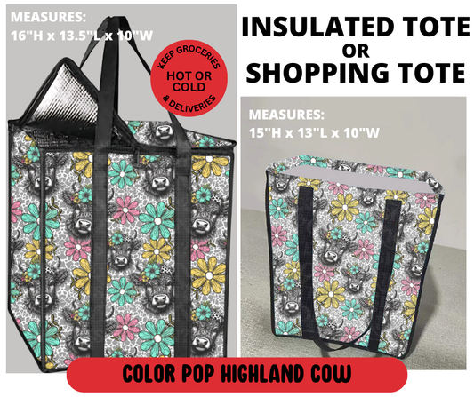 Preorder! Closes 3/23. ETA June. Color Pop Highland Cow Shopping & Insulated Tote