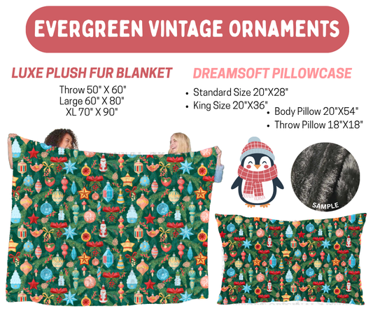 Preorder! Closes 8/17. ETA Nov. Evergreen Vintage Ornaments Luxe Plush Fur Blanket and/or DreamSoft Pillowcase