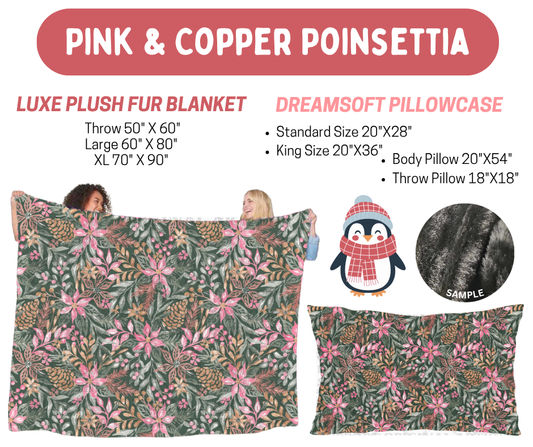 Preorder! Closes 8/17. ETA Nov. Pink & Copper Poinsettia Luxe Plush Fur Blanket and/or DreamSoft Pillowcase