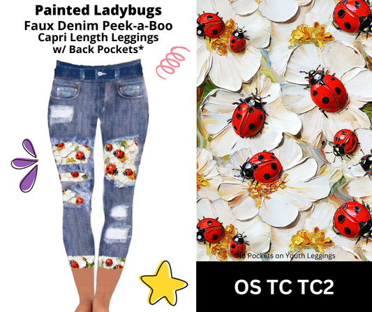 Painted Ladybugs Capri Faux Denim Peekaboo