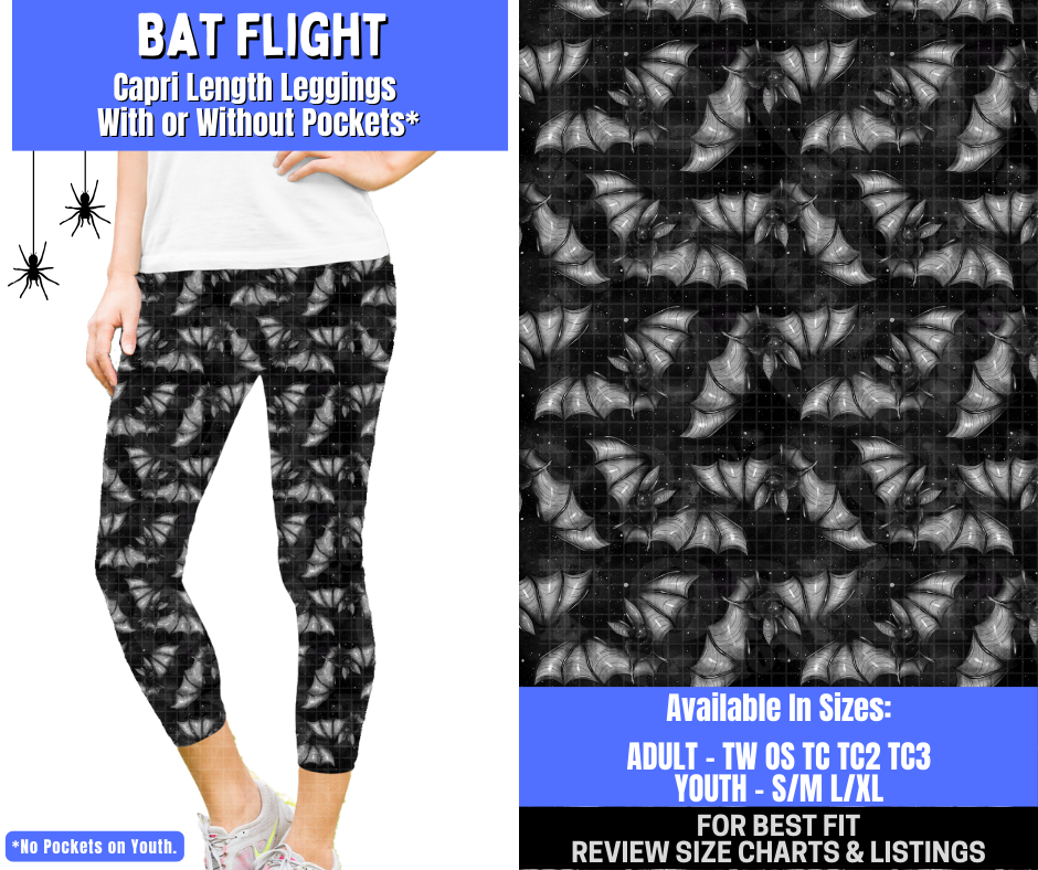 Preorder! Closes 1/26. ETA April. Bat Flight Capri Length Leggings w/wo Pockets