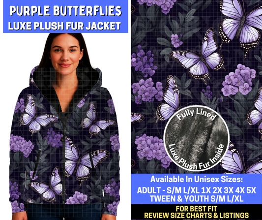 Preorder! Closes 10/20. ETA Jan. Purple Butterflies Luxe Fur Jacket