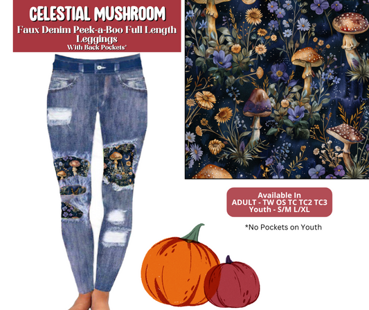 Preorder! Closes 6/30. ETA Sept. Celestial Mushroom Full Length Faux Denim Peekaboo