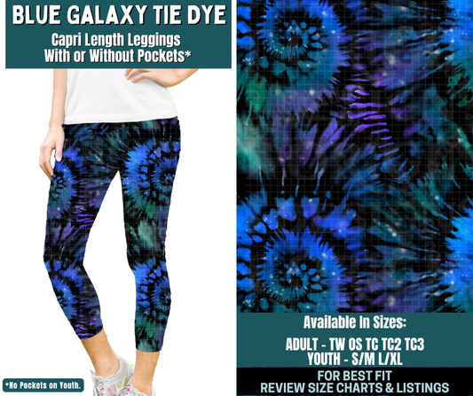 Preorder! Closes 2/5. ETA May. Blue Galaxy Tie Dye Capri Length Leggings w/wo Pockets