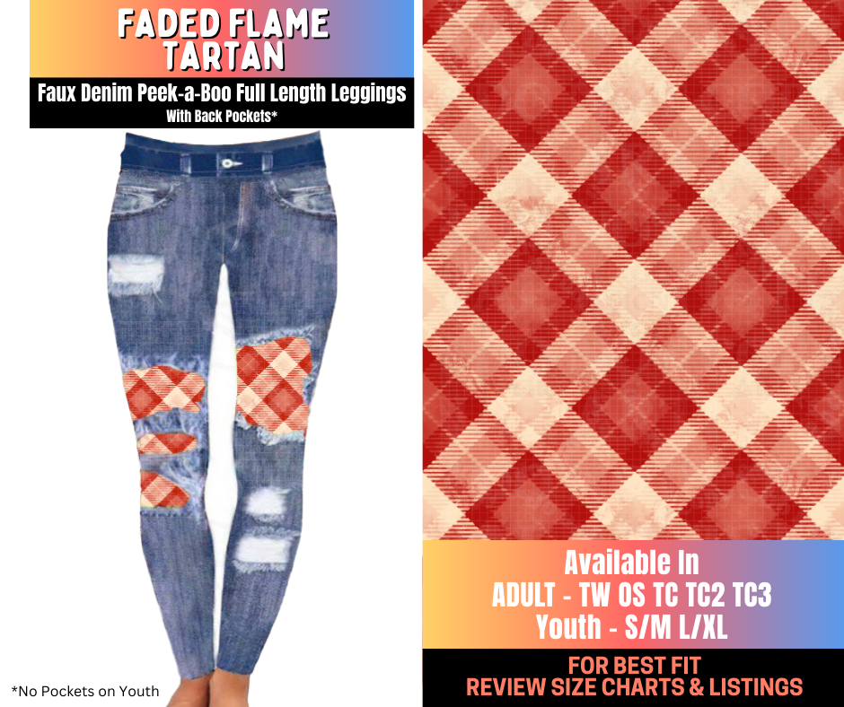 Preorder! Closes 10/15. ETA Jan. Faded Flame Tartan Full Length Faux Denim Peekaboo