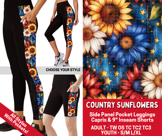 Preorder! Closes 3/19. ETA June. Country Sunflowers Combo Side Panel Legging Lengths