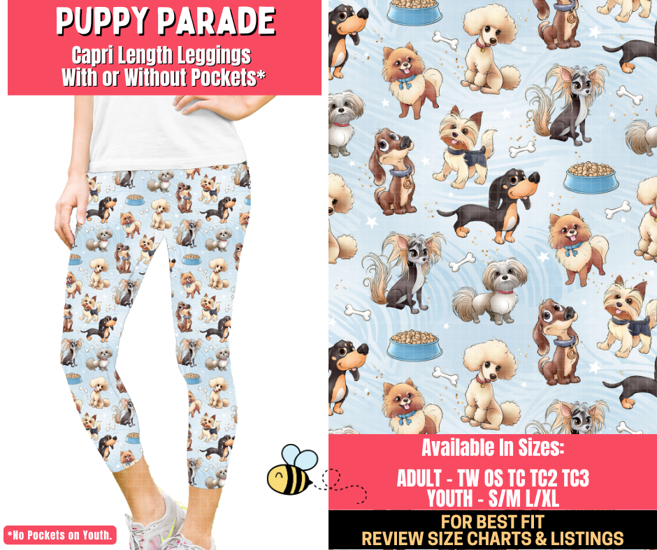 Preorder! Closes 1/28. ETA April. Puppy Parade Capri Length Leggings w/wo Pockets