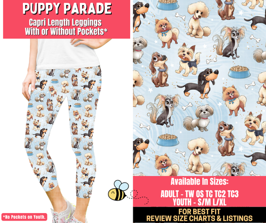 Preorder! Closes 1/28. ETA April. Puppy Parade Capri Length Leggings w/wo Pockets