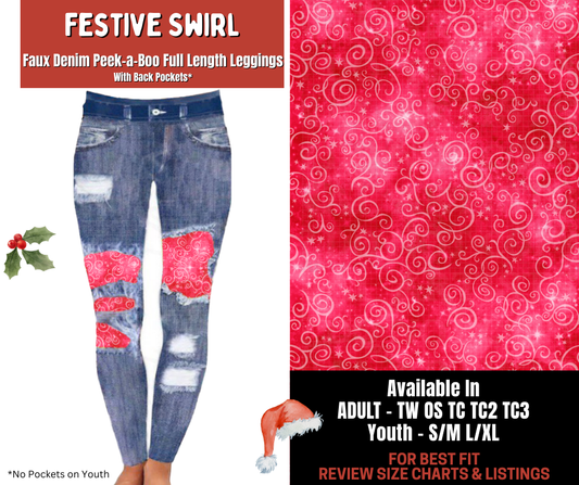 Preorder! Closes 9/24. ETA Dec. Festive Swirl Full Length Faux Denim Peekaboo