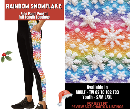 Preorder! Closes 9/24. ETA Dec. Rainbow Snowflake Side Panel Pocket Full Length Leggings