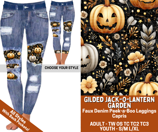 Preorder! Closes 7/13. ETA Oct. Gilded Jack-O-Lantern Garden Combo Faux Denim Peekaboo Legging Lengths