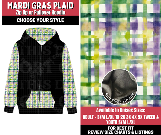 Preorder! Closes 11/13. ETA Jan. Mardi Gras Plaid Zip-Up or Pullover Hoodie
