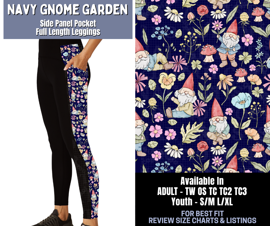 Preorder! Closes 1/8. ETA March. Navy Gnome Garden Side Panel Pocket Full Length Leggings