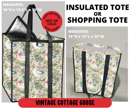 Preorder! Closes 3/23. ETA June. Vintage Cottage Goose Shopping & Insulated Tote