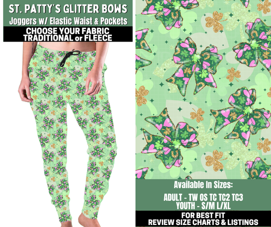 Preorder! Closes 12/4. ETA Feb. St. Patty's Glitter Bows Joggers Choose Fleece or Traditional