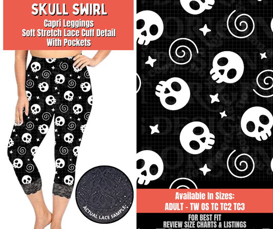 Preorder! Closes 5/18. ETA Aug. Skull Swirl Lace Cuff Capris w/ Pockets