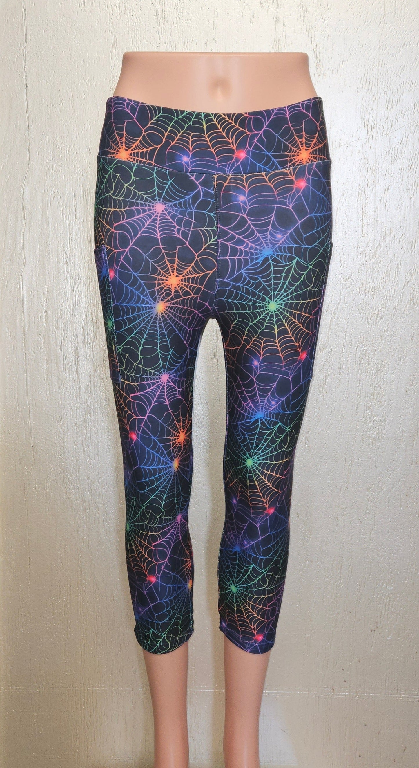 Neon Spider Web leggings, capris, and skorts with pockets