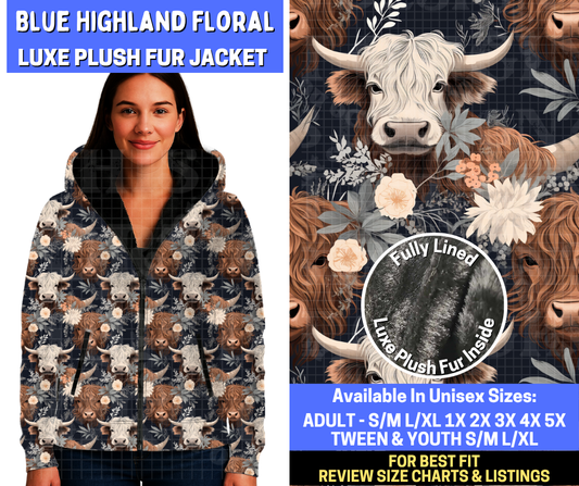 Preorder! Closes 10/29. ETA Jan. Blue Highland Floral Luxe Fur Jacket