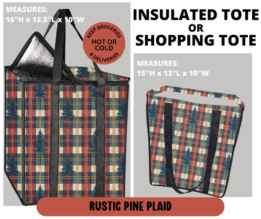 Preorder! Closes 9/11. ETA Dec. Rustic Pine Plaid Shopping & Insulated Tote
