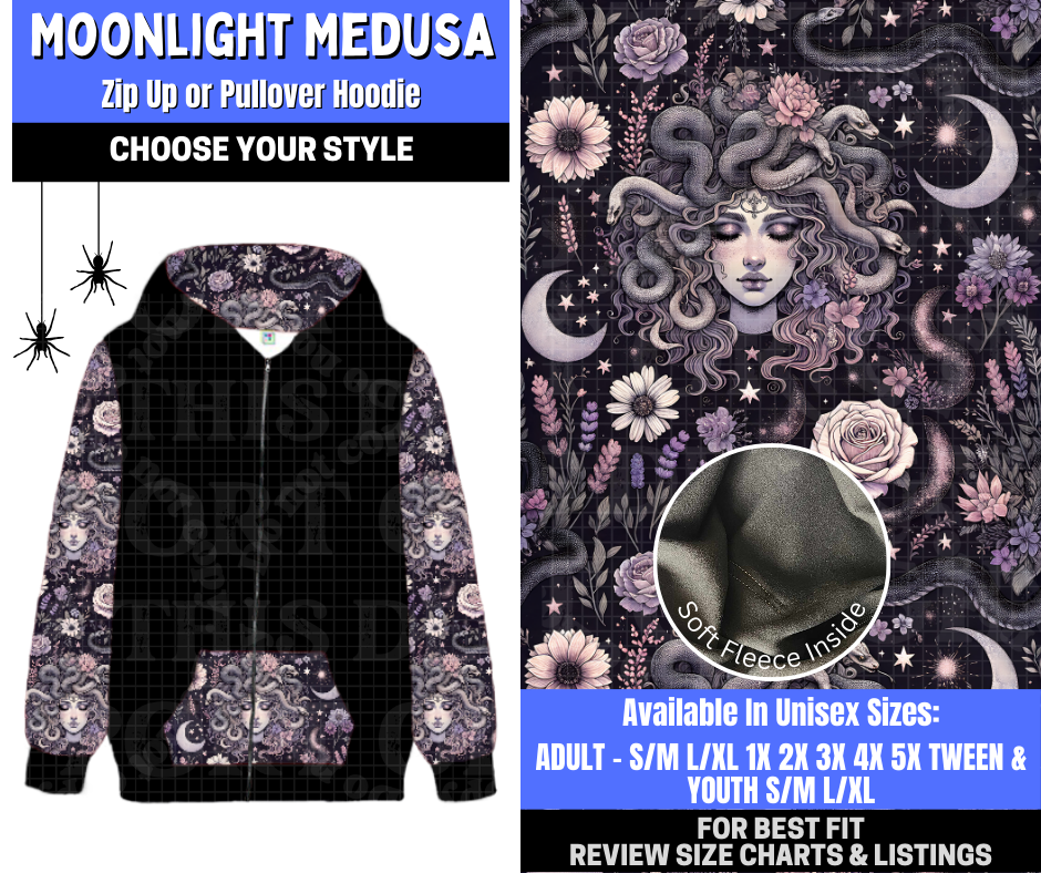Preorder! Closes 1/26. ETA April. Moonlight Medusa Zip-Up or Pullover Hoodie