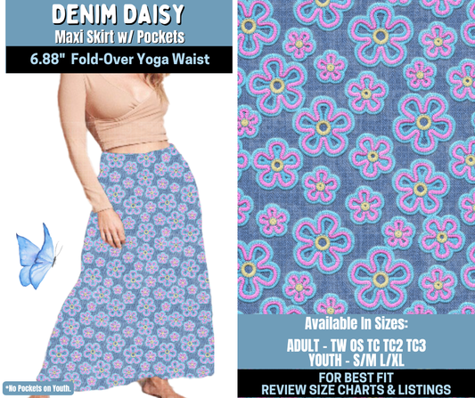 Preorder! Closes 1/15. ETA April. Denim Daisy Maxi Skirt