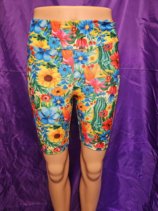 Fiesta Floral Cactus capris and bike shorts with pockets