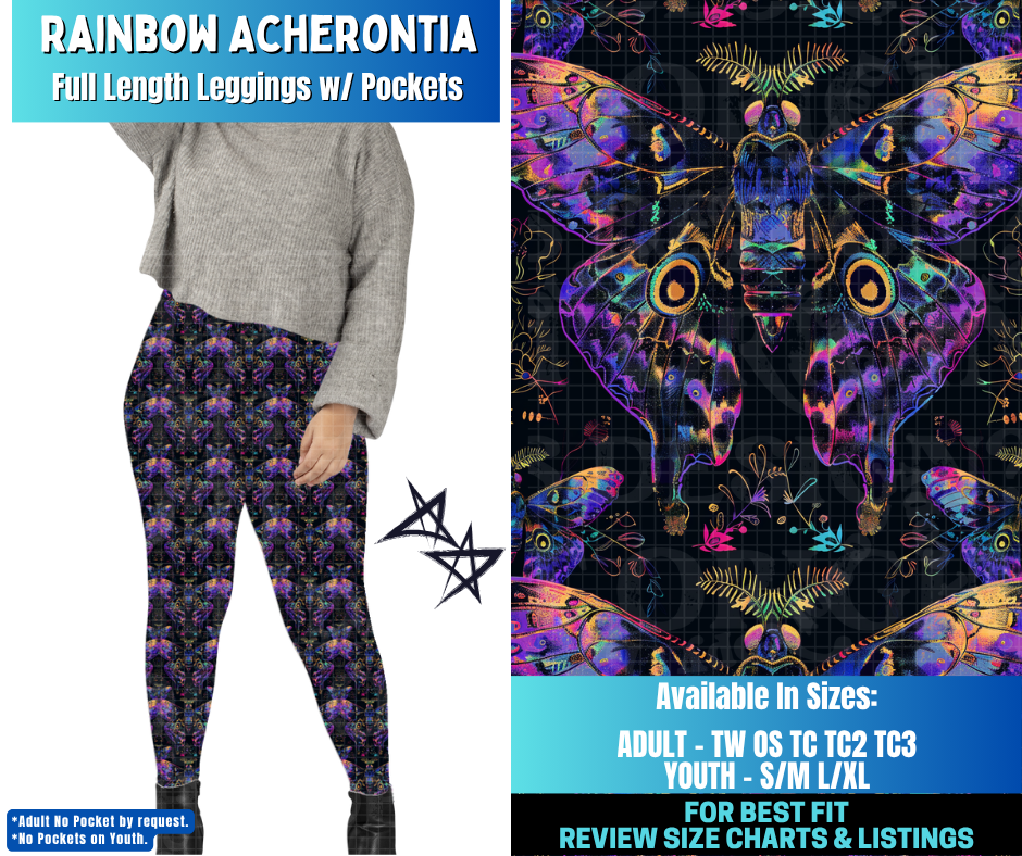 Preorder! Closes 12/17. ETA March. Rainbow Acherontia Full Length Leggings w/wo Pockets