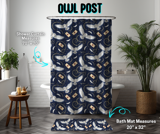 Preorder! Closes 3/26. ETA June. Owl Post Custom Shower Curtain and/or Bath Mat