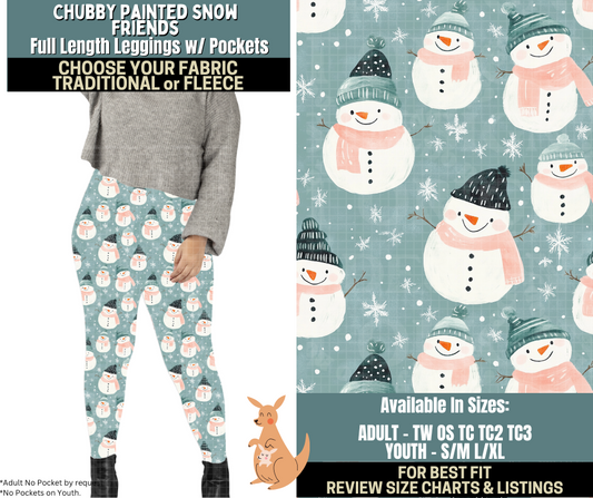 Preorder! Closes 10/2. ETA Dec. Chubby Painted Snow Friends Leggings Choose Fleece or Traditional