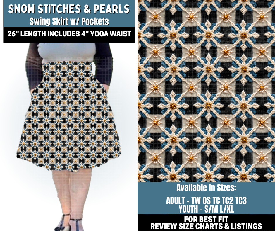 Preorder! Closes 10/13. ETA Jan. Snow Stitches & Pearls Swing Skirt