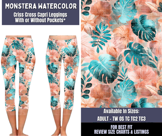 Preorder! Closes 4/1. ETA June. Monstera Watercolor Criss Cross Capri w/ Pockets