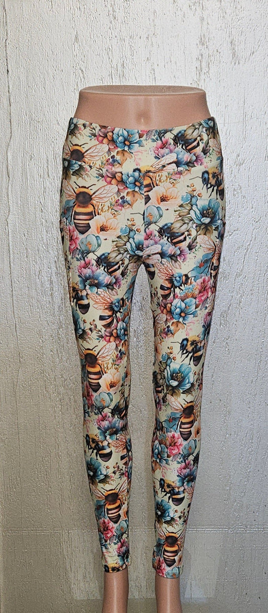 Spring Bees leggings and capris with pockets