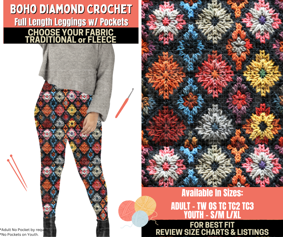 Preorder! Closes 10/1. ETA Dec. Boho Diamond Crochet Leggings Choose Fleece or Traditional