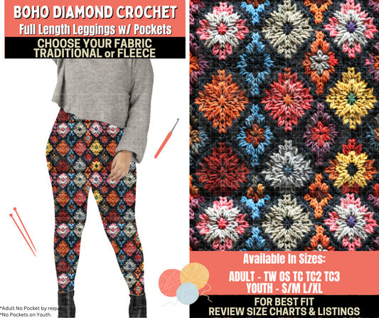 Preorder! Closes 10/1. ETA Dec. Boho Diamond Crochet Leggings Choose Fleece or Traditional