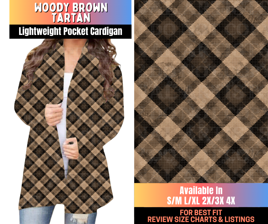 Preorder! Closes 10/15. ETA Jan. Woody Brown Tartan Pocket Cardigan