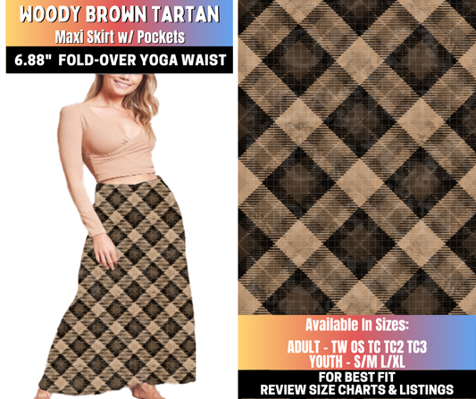 Preorder! Closes 10/15. ETA Jan. Woody Brown Tartan Maxi Skirt