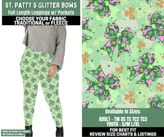 Preorder! Closes 12/4. ETA Feb. St. Patty's Glitter Bows Leggings Choose Fleece or Traditional