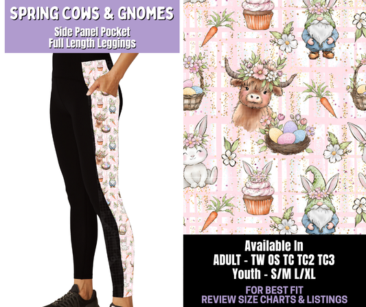 Preorder! Closes 1/22. ETA April. Spring Cows & Gnomes Side Panel Pocket Full Length Leggings