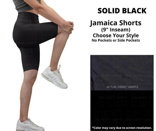 Preorder! Closes 12/24. ETA March. Solid Black Jamaica Shorts w/wo Pockets