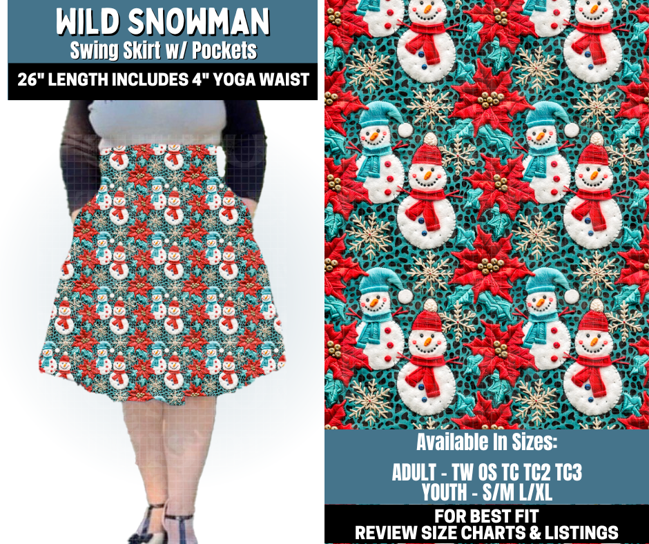 Preorder! Closes 10/13. ETA Jan. Wild Snowman Swing Skirt