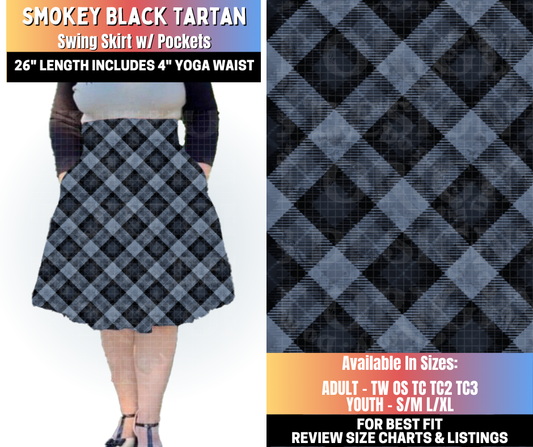 Preorder! Closes 10/15. ETA Jan. Smokey Black Tartan Swing Skirt
