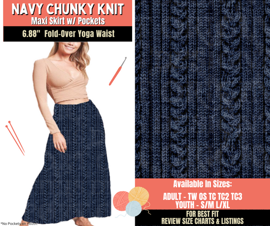 Preorder! Closes 10/1. ETA Dec. Navy Chunky Knit Maxi Skirt